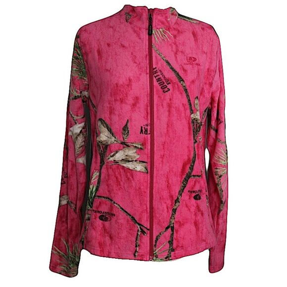 Women's MOSSY OAK Country Roots Hot Pink Camo Full Zip-Up Fleece Jacket S L - Picture 5 of 5